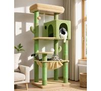 Globlazer Arbre a Chat Vert Cactus avec Très Gros Hamac 45 * 40cm, Grand Niches, Plateforme Rembourrés, Facile à Installer Arbres à Chats Intérieur pour Chats Adulte Repos Jeu Gratter (F53, Vert)