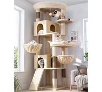 Globlazer C74 Coin Arbre a Chat Beige XXL 188cm pour Grand Chats Intérieur | Arbre à Chat Angle avec 2 Immense Plateforme, 2 Grand Niches, Griffoirs Sisal pour 3-5 Grand Chats Intérieur, Montage Facile