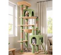 Globlazer F70 Pro Arbre a Chat XXL Vert Cactus 180 cm pour 2-4 Chats Adulte | Stable Coin Arbre a Chat avec Doux Hamac, 2 Grande Niches, Plateforme, Pente Sisal Peluche pour Gros Chats Repos Jeu Escalade