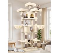 Globlazer F80 Super Grand Arbre a Chat Château 204 cm Plusieurs Chats | Solide Joli Arbre à Chat XXL avec Hamac 3 Perchoirs 2 Niches 2 Paniers Montage Facile pour 2/3/4 Chats Intérieur Chaton