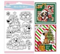 GLOBLELAND 10 tampons en silicone transparent pour cadeaux de Noël chiens boîtes cadeaux flocons de neige textes Let it Snow pour scrapbooking DIY