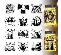 GLOBLELAND 12 Pcs Dessin Animé Chat Silhouette Fenêtre Cutouts Silhouette Découpes Silhouette Wall Decals en Plastique Silhouette Stickers Muraux Lampe S'Accroche Stickers Décorations