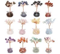 GLOBLELAND 12 Pièces D'Arbres en Cristal Arbre de Vie avec Pierres Précieuses Cristaux et Pierres pour Bureau Étagère Décoration pour Porte Bonheur Cadeaux D'Anniversaire pour Maman et Proches