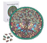 GLOBLELAND 120 Pièces Arbre de Vie Puzzles en Bois pour Adultes Puzzles en Bois de Forme Ronde Colorés Adultes pour Anniversaire Cadeaux 11.3x11.2pouces
