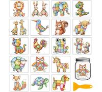 GLOBLELAND 18 feuille D'Autocollants à Transfert à Frotter avec des Animaux Patchwork Vintage pour Loisirs Créatifs Motif Lion et Renard UV DTF de 3.9x3.6cm Autocollants pour Gobelets Motifs Rétro