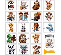 GLOBLELAND 18 feuille D'Autocollants Animaux Musiciens pour la Décoration de Tasses et de Meubles (Chat Chien Musicien Singe Hérisson). Autocollants à Frotter pour Décorer Bouteilles Vases Meubles