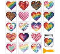 GLOBLELAND 18 feuille D'Autocollants de Transfert à Motif Graffiti en Forme de Cœur de 3.9x3.6pouces pour la Saint Valentin. Transfert Coloré Arc en Ciel « Amour » à Appliquer Par Frottement