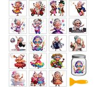 GLOBLELAND 18 feuille D'Autocollants de Transfert Amusants Représentant une Vieille Dame (3.9x3.6cm) Colorés et Joyeux pour Décorer Tasses Vases Verres et Autres Objets