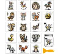 GLOBLELAND 18 feuille D'Autocollants de Transfert Animaux Amusants de 3.9x3.6cm ((2) pouces) : Lapin et Cerf Colorés. Transfert à Frotter pour Décorer Tasses Vases Verres et Autres Objets D'Art.