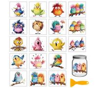 GLOBLELAND 18 feuille D'Autocollants de Transfert D'Oiseaux Amusants de 3.9x3.6cm ((2) pouces) Oiseau aux Cheveux Frisés Colorés Transfert à Frotter Sur des Branches pour Décorer Tasses Vases