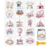 GLOBLELAND 18 feuille D'Autocollants de Transfert Sur le Thème des Parcs D'Attractions avec des Roues de Roue de 3.9x3.6cm ((2) pouces). Autocollants Colorés à Appliquer Par Frottement Parfaits