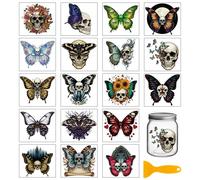 GLOBLELAND 18 feuille D'Autocollants de Transfert Vintage Papillon Crâne pour la Décoration de Tasses et Autres Créations. Autocollants Squelette Magiques et Fantastiques de 3.9x3.6pouces Papillon