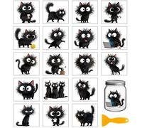GLOBLELAND 18 feuille D'Autocollants Transfert Chat Noir Amusants de 3.9x3.6cm ((2) pouces) Chat Noir Poilu Autocollants Transfert Colorés pour Meubles Vases Bocaux en Verre