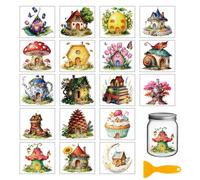 GLOBLELAND 18 feuille de Transferts à Frotter « Maison de Conte de Fées » : Autocollants Décoratifs pour Vases Bouteilles en Verre Tables et Meubles. Motifs Aquarelle Champignons et Autres.
