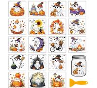 GLOBLELAND 18 Feuilles Autocollants de Transferts Fantômes D'Halloween Colorés pour Vases Citrouilles 3.9x3.6pouces Décalcomanies UV DTF pour Tasses Transfert à Frotter Spectres pour Meubles Vase