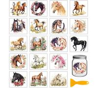 GLOBLELAND 18 Feuilles D'Autocollants de Transfert D'Animaux de Cheval 3.9x3.6 pouces Décalcomanie Colorée de Cheval Transfert à Frotter pour Meubles Vase en Verre Art Artisanat Décorations