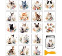 GLOBLELAND 18 Feuilles D'Autocollants de Transfert de Fleurs de Chat 3.9x3.6 pouces Décalcomanie Colorée D'Animaux Aquarelle Sur le Transfert à Frotter pour Décalcomanie de Tasse Vase