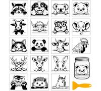 GLOBLELAND 18 Feuilles D'Autocollants de Transfert Peek Animals 3.9x3.6 pouces Décalcomanies D'Animaux Mignons Transfert à Frotter pour Meubles Vase Verre Artisanat Décorations
