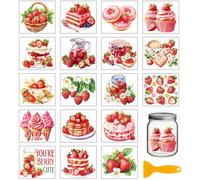 GLOBLELAND 18 Feuilles de Autocollants de Transfert à la Fraise Autocollants Colorés pour Vase Décalcomanies Gâteau aux Fruits Transfert à Frotter de Beignets de Crème Glacée pour Tasses Verre