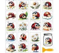 GLOBLELAND 18 Feuilles de Autocollants de Transfert Coccinelle Marguerite 3.9x3.6 pouces Couleurs Insectes Décalcomanies Plantes Fleurs Tasse Transfert à Frotter pour Meubles Vase Art Verre