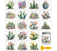 GLOBLELAND 18 Feuilles de Autocollants de Transfert de Cactus de 3.9x3.6 pouces Succulent Autocollants Coloré pour Vase Transfert à Frotter de Plantes Fleurs Tasses pour Meubles Vase Verre Artisanat