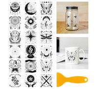 GLOBLELAND 18 Feuilles de Autocollants de Transfert de Éléments de Divination 3.9x3.6pouces Phases du Soleil la Lune Étoiles Autocollants Colorées Papillons Transfert à Frotter pour Vase Tasse Verre