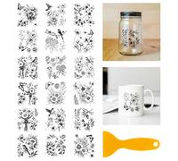GLOBLELAND 18 Feuilles de Autocollants de Transfert de Fleurs et Oiseaux de 3.9x3.6pouces Pivoines Papillons Libellules Autocollants Colorées pour Tasse de Rose Transfert à Frotter pour Vase Verre