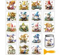 GLOBLELAND 18 Feuilles de Autocollants de Transfert de Gnome 3.9x3.6 pouces Papillon Daisy Autocollants Coloré pour Tasse Fleurs Nain Transfert à Frotter pour Meubles Vase Verre Art Artisanat