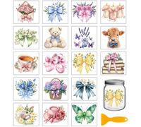 GLOBLELAND 18 Feuilles de Autocollants de Transfert de Noeud Fleur 3.9x3.6 pouces Ruban Doux et Coloré Transfert à Frotter pour Décoration de Meubles Vases Verres Bocaux en Verre et Œuvres D'Art