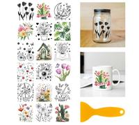 GLOBLELAND 18 Feuilles de Autocollants de Transfert de Plantes et Fleurs 3.9x3.6pouces Tulipe Cactus Marguerite Papillon Autocollants Coloré pour Tasses Feuilles Transfert à Frotter pour Meubles Vase