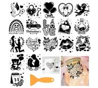 GLOBLELAND 18 Feuilles de Autocollants de Transfert de Silhouette de Saint Valentin 3.9x3.6 pouces Couple Pigeon Amour Rose Maison Décalcomanies Ballon Baiser Transfert à Frotter pour Vase Verre Art