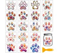 GLOBLELAND 18 Feuilles de Autocollants de Transfert D'Empreintes de Pattes de Chien 3.9x3.6 pouces Fleurs Autocollants de Griffes de Chien Décalcomanies Colorées Marques D'Eau à Frotter