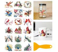 GLOBLELAND 18 Feuilles de Autocollants de Transfert D'Oiseaux et de Fleurs de 3.9x3.6 pouces Colibri de Linnet Autocollants Colorés de Paon Transfert à Frotter pour Meubles Vase Tasse Verre