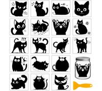 GLOBLELAND 18 Feuilles de Autocollants de Transfert en Forme de Chat Mignon de 3.9x3.6 pouces Animal Autocollants pour Vase Chat Noir Transfert à Frotter pour Meubles Tasse Vase Verre
