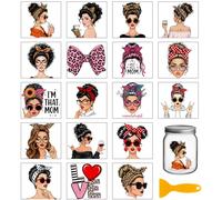 GLOBLELAND 18 Feuilles de Autocollants de Transfert Femmes à la Mode 3.9x3.6 pouces Nœuds Tachetés UV DTF Autocollants Colorées de Gobelets Lunettes Transfert à Frotter pour Maman Bouteilles en Verre