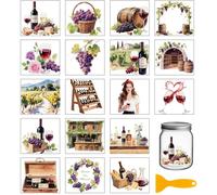 GLOBLELAND 18 Feuilles de Autocollants de Transfert Vin Vintage pour Vases 3.9x3.6pouces Raisins Colorés Décalcomanies UV DTF Gobelets Transfert à Frotter pour Vins Rouges pour Meubles Décorations