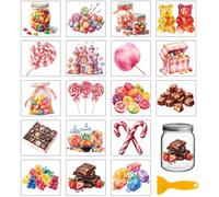 GLOBLELAND 18 Feuilles de Autocollants de Transferts Dream Candy Chocolats Autocollants Imperméables UV DTF pour Gobelets 3.9x3.6 pouces Bonbons Sucettes Transfert à Frotter pour Tasses Bouteilles