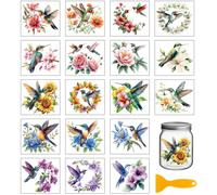 GLOBLELAND 18 Feuilles de de Autocollants de Transferts Artisanat Colibris et Fleurs Pivoines Motifs Floraux Animaux Imperméables UV DTF Enveloppements Décalcomanies Transferts à Frotter pour Vases