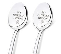 GLOBLELAND 2 Pièces Cuillères Gravées au Solides Lisses en Acier Inox avec Inscription Claire My Nutella Spoon inclus un Coffret pour Amoureux Cadeau de Mariage d'Anniversaire Amateurs de Noix