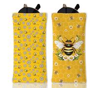 GLOBLELAND 2 Pièces Étui à Lunettes Souple en Cuir avec Motif Queen Bee Daisy And Bee en PU pour Voyages Sac à Lunettes Portable Cordon de Serrage pour Montres Téléphones et Pinceaux de Maquillage