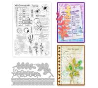GLOBLELAND 2 Pièces Fond de Journal et Plantes Tampons Transparents et Matrices de Découpe Tampons Transparents en Silicone Cartes et Découpes en Métal pour Cartes Gaufrage DIY Scrapbooking
