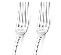 GLOBLELAND 2 Pièces Fourchettes Gravées de Table en Acier Inoxydable avec Inscription Claire May The Fork Be With You Un Coffret pour Amoureux Cadeau de Mariage Cadeau d'anniversaire