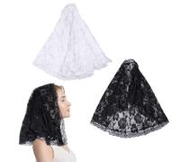 GLOBLELAND 2 voile en Dentelle Noir et Blanc en Dentelle Rose pour Chapelle D'Église Couvre Chef pour Femmes Messe