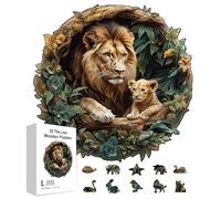 GLOBLELAND 200 Pièces 3D Lion Puzzles en Bois 11.34x11.22inch Animaux de la forêt colorés Puzzles en Bois Cadeaux de Vacances Anniversaire