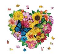 GLOBLELAND 200 Pièces Cœur Fleurs Puzzle en Bois Papillon d'amour pour Adultes Puzzles de Fleurs de 13.2x11.4pounces en Bois Puzzles Colorés pour Adultes pour Cadeaux d'anniversaire de Saint-Valentin