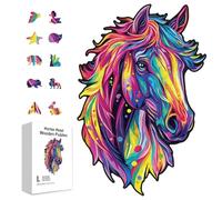 GLOBLELAND 200 Pièces Puzzle en Bois Coloré en Forme de Tête de Cheval pour Adultes Puzzles en Forme de Chevaux Colorés Cadeaux d'anniversaire