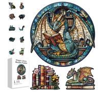 GLOBLELAND 200 Pièces Puzzle en Bois de la Bibliothèque Dragon pour Les Adultes Les 11.2x11.2pouces Livres de en Bois Puzzles Colorés de Formes Uniques pour Cadeaux d'anniversaire
