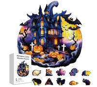 GLOBLELAND 200 Pieces Puzzle en Bois de pour Adultes 11.6x11.2pouces Motif Château d'halloween Citrouille Colorée Unique en Forme d'animal Puzzles pour Les Fêtes Les Anniversaires Ou comme Cadeau.