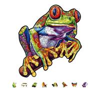 GLOBLELAND 200 pièces Puzzle en Bois Grenouille d'arbre pour Adultes12.5x10.9 Pouces Puzzles en Bois pour Adultes Puzzles en Bois de Forme Unique Puzzles Animaux Colorés pour Cadeaux d'anniversaire