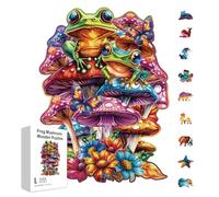 GLOBLELAND 200 Pièces Puzzle en Bois Grenouille et Champignon Puzzles Fantastiques Forme Grenouille en Bois pour Puzzles Colorés pour Vacances Cadeaux